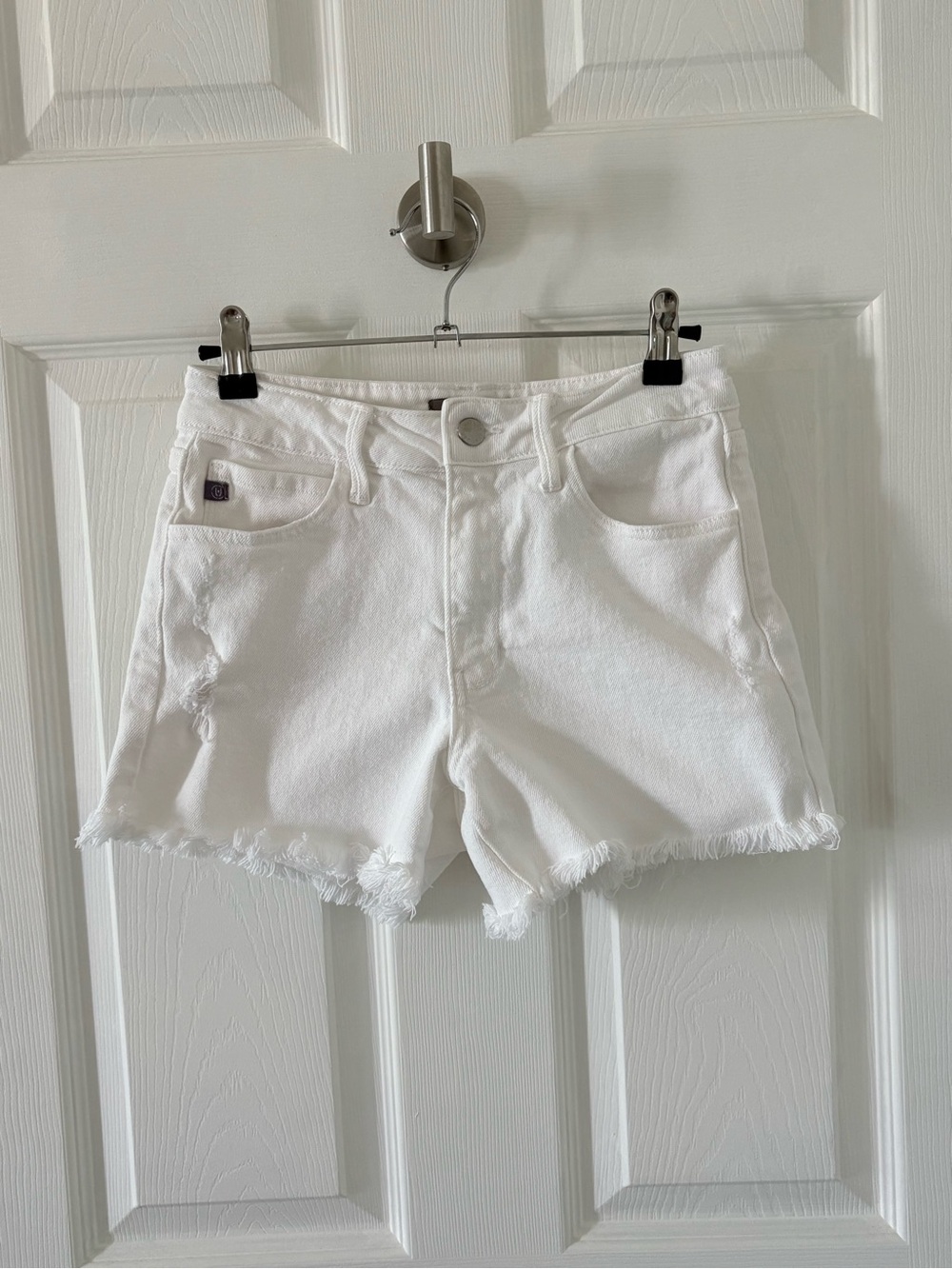 Just USA White Denim Cutoff Shorts with Frayed Hem XSmall